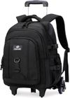 Sac à dos à roulettes pour garçons enfants - MEGAWISE - Uni - Nylon imperméable - Noir - Primaire et Collège