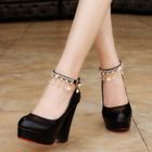 KJEHOME Chaussures de mariage blanches en cristal femmes avec bride à la cheville escarpins chaussures de fête douces - 11cm Noir