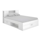 VENTE-UNIQUE Lit avec tête de lit rangements et tiroirs - 140 x 190 cm - Coloris : Blanc - LEANDRE