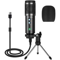 Microphone USB, Micro à Condensateur avec Fonction de Surveillance, Plug and Play Microphone Enregistrement PC pour Podcast, Studi