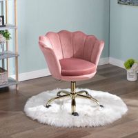 Wahson Chaise de bureau pivotante en velours réglable en hauteur avec base dorée pour chambre/coiffeuse (rose)
