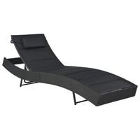 Transat chaise longue bain de soleil lit de jardin terrasse meuble d exterieur resine tressee et textilene noir