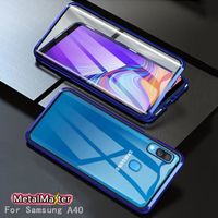 Coque Samsung Galaxy A40，Métal Etui，Cadre en métal magnétique + Double face Verre trempé Bumper pour A40 - Bleu - MetalMaster® 