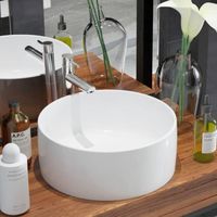#Buy#8900Classique Lavabo de salle de bain Vasque à Poser Moderne Haut de gamme - Lavabo à trou Lave-Mains ronde Céramique Blanc 40