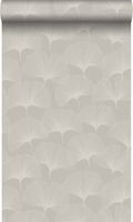 papier peint feuilles de ginkgo gris chaud grisé brillant - 0,53 x 10,05 m - 347749