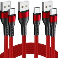 3 Câble USB-C Charge Rapide 3A pour Samsung Galaxy A14 A13 A12 A03s A04s A22 A23 A24 - Nylon Robuste 1M Rouge