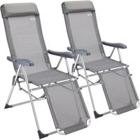 2x Chaises de jardin pliantes en aluminium avec repose-pieds Dossier haut réglable en 7 positions Chaises de camping