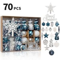 70Pcs Christmas Set de Boules de Noël,Décorations de Noël - Blanc+Bleu