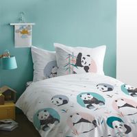 Parure de lit enfant en coton imprimé panda 140 x 200 cm Blanc