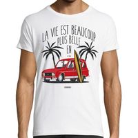 T-Shirt Homme | La vie est beaucoup plus belle en 4L | idée cadeau  voiture | 100% coton | Blanc, Taille S