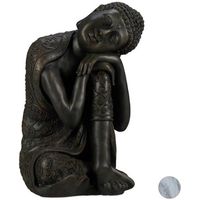 Relaxdays Statue de Bouddha figurine de Bouddha décoration jardin sculpture céramique Zen 60 cm, gris foncé - 4052025935023