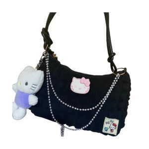 SACOCHE Hello Kitty femmes sac à bandoulière chaîne de perles sac pour femmes sous le bras sac à main élégant avec noir