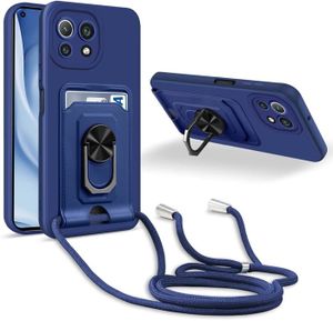HOUSSE - ÉTUI Coque Cordon de Collier pour Xiaomi Mi 11 Lite 4G/5G/5G NE : Anneau 360° & Fente Carte, Protection Caméra, Silicone Bleu.