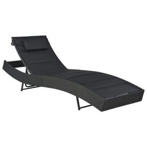 CHAISE LONGUE Transat chaise longue bain de soleil lit de jardin terrasse meuble d exterieur resine tressee et textilene noir