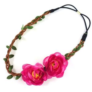 2 Pièces Couronne Fleur Bandeau Cheveux - Rose/Rouge - Mariage Anniversaire Fête - Accessoire Coiffure