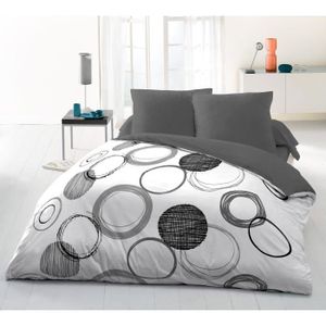 BAIL Housse de Couette 180x200 Football, Parure de Lit Gris