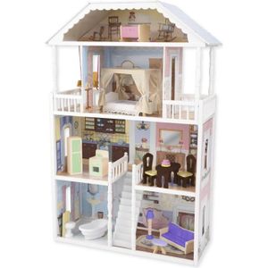 HOMCOM Cuisine pour enfant multifonctionnelle maison de poupée en bois  design 2 en 1 jeu d'immitation accessoires complets inclus 60 x 48 x 106 cm  rose