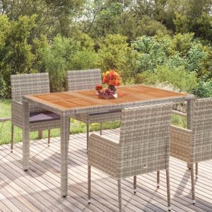 TABLE DE JARDIN  Meuble Table de jardin - dessus en bois - Gris - 150x90x75 cm - Résine tressée 20 KG