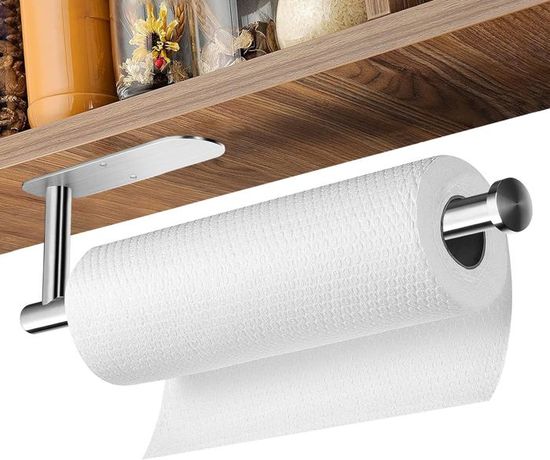 Porte Essuie-tout Sans Perçage KEQAR - Support Sous Placard, Métal Blanc, Gain De Place (26x11 Cm)