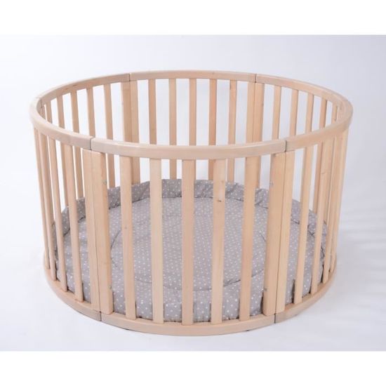 Parc Bebe Rond En Bois Vernis Naturel Apollo Uno Incluant Tapis Tour De Parc Cappuccino A Pois Blancs Cdiscount Puericulture Eveil Bebe