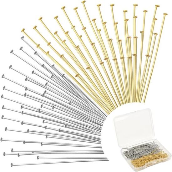 Lot de 200 épingles à tête plate en acier inoxydable 304 pour boucles d