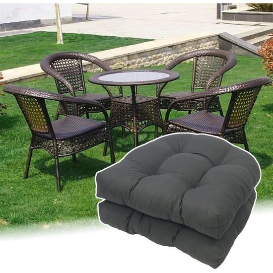 Lot De 2 Coussins De Chaise Extérieur En Forme De U - 48x48cm - Tissu Polyester Imperméable - Rembourrage Coton PP - Confort Terrasse
