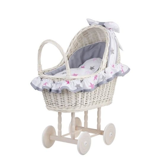 E-wicker24 Landau-Poussette Pour Poupée En Osier Blanc,poignée Et R Poupee En Osier Blancpoignee Et Roues En Bois Avec Un Joli Tissu Amz B08ks84mtg