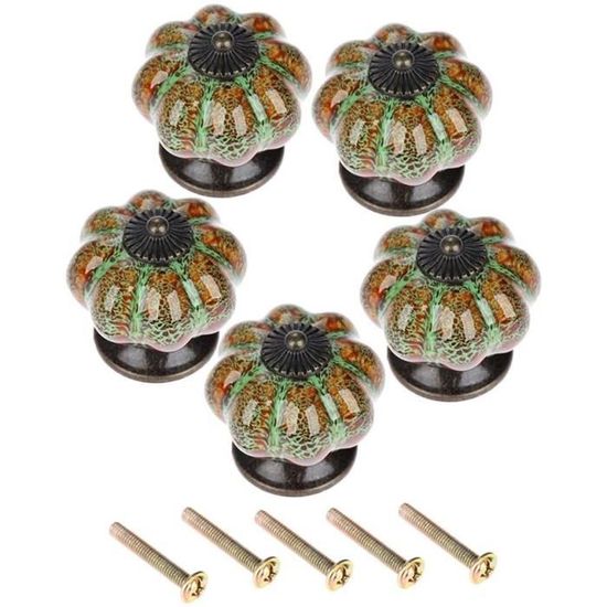 5x Poignée De Tiroir En Céramique Style Européen Boutons Meuble En Forme De Citrouille Vintage Bleu Avec Vis 85233199