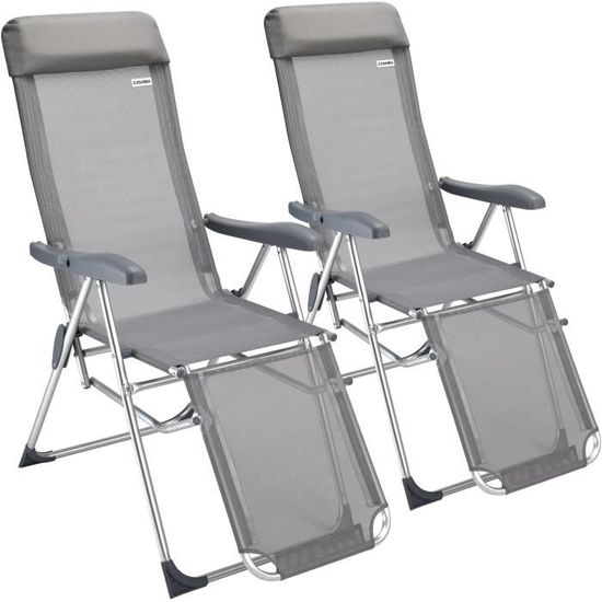 2x Chaises de jardin pliantes en aluminium avec repose-pieds Dossier haut réglable en 7 positions Chaises de camping