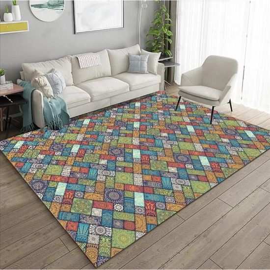 Tapis Moderne Design - Salon - Pile Courte - Violet/Beige/Vert/Bleu - Marque Traum