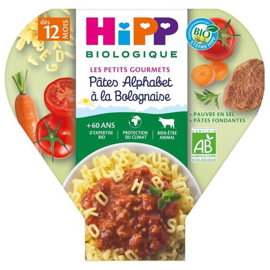 Hipp Bio Les Petits Gourmets Assiette Pâtes Alphabet à la Bolognaise +12m 230g