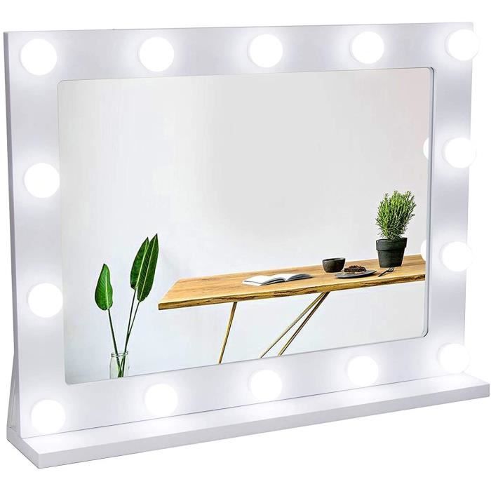 Waneway Miroir Maquillage Hollywood pour Coiffeuse, Grand Miroir Lumineux avec 14 Ampoules LED Réglable, Conception de Cadre en Bois