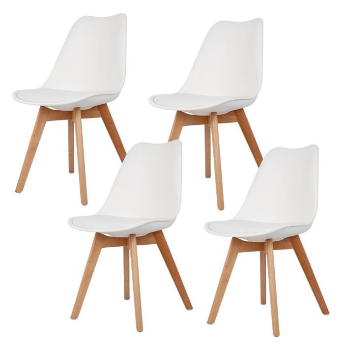 Lot de 4 Chaises de Salle à Manger avec avec coussin super qualité design scandinave-Blanc
