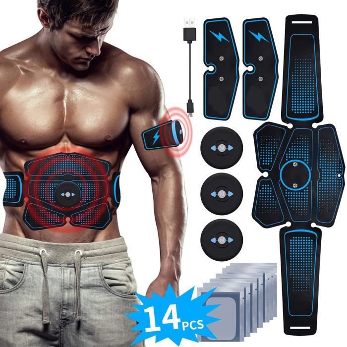 Stimulateur musculaire rechargeable USB - Appareil de musculation pour l'entraînement musculaire - Coussin abdominal à 6 patchs