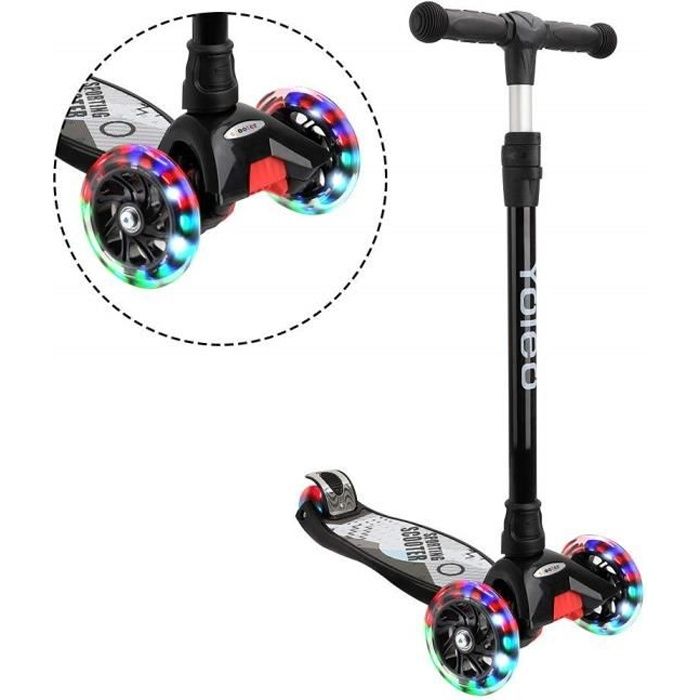 Yoleo Trottinette 3 Roues Enfant Lumineux LED Hauteur Réglable Véhicule Enfant pour Garçons Filles de 3 à 12 Ans Cadeau Jouet