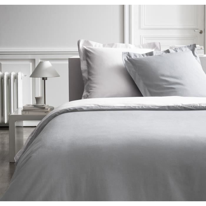 TODAY Parure de lit 220X240 2 personnes Percale bicolore blanc PREMIUM TODAY