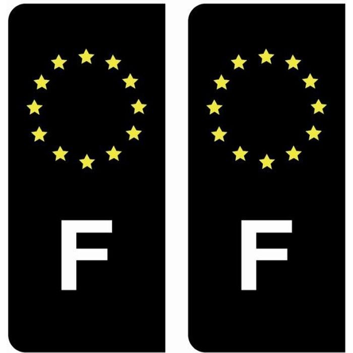 Autocollants Stickers plaque immatriculation voiture auto F France Union Européenne Europe EU Noir étoiles Jaunes