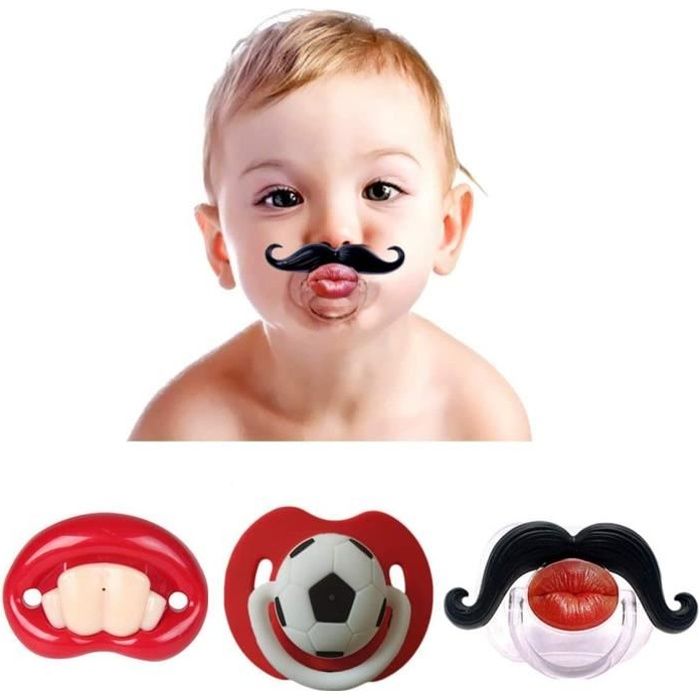 Bébé Tétine Humoristique Moustache,3 Pack Drôle de Moustache en Silicone Souple Dentition OrthodontiqueEnfant en Bas Age 0-3 Ans
