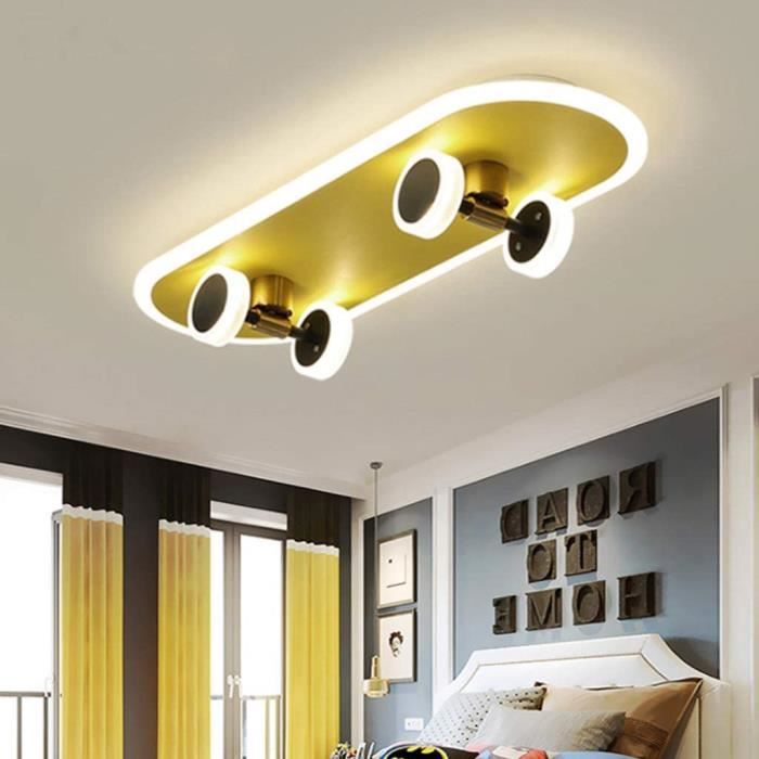 LED Skateboard Plafonnier Golden Pépinière Dessin Animé Éclairage Plafond Garçon Girls Lustre681