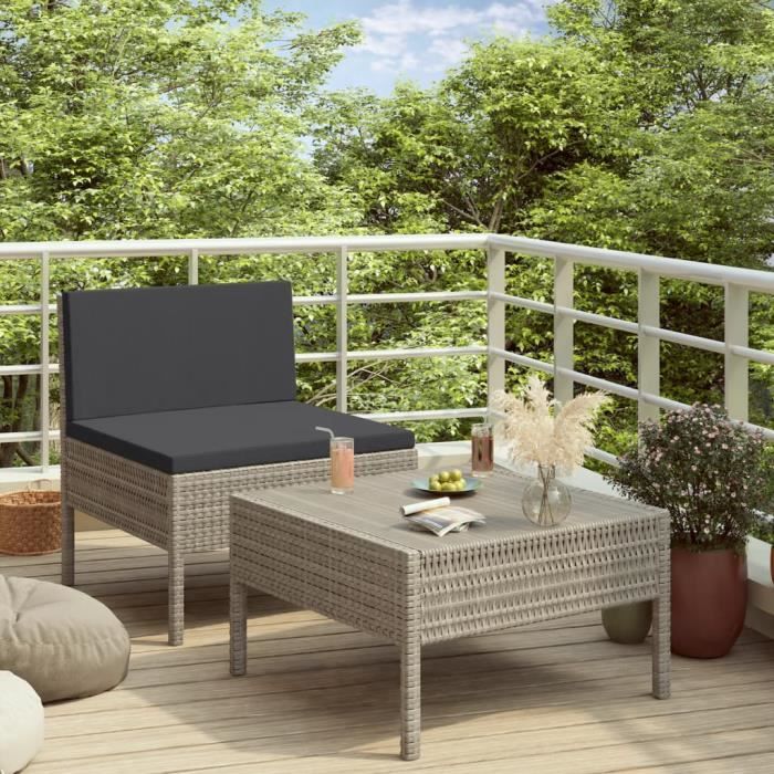 Lot de 2 Mobilier de jardin Meuble de jardin - Salon Bas De Jardin avec coussins Résine tressée Gris Top ❤729711