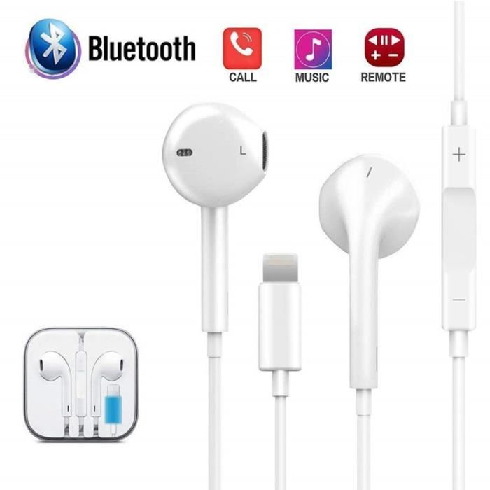 Ecouteurs filaires Bluetooth Ecouteurs Ecouteurs pour iPhone 7 8 Plus X XR XS Max blanc