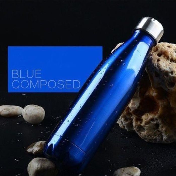 Thermos Bouteille Isotherme 1L Bleu Inox Alimentaire Sans Risque