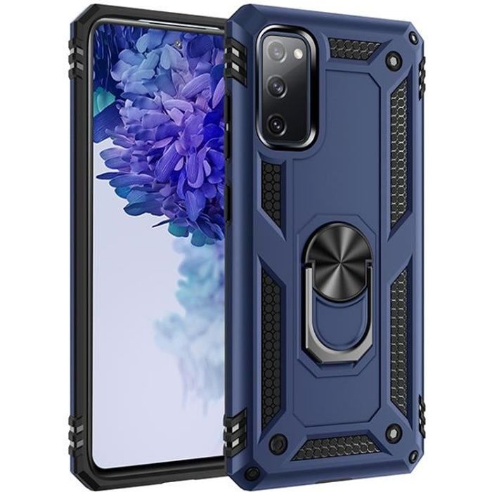 Coque Samsung Galaxy S20 FE (5G), Aimant Support Bague Armure Robuste Silicone Ultra-fin Double Protection Renforcée, Bleu
