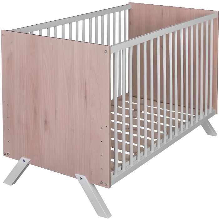 Lit bébé en bois massif style scandinave hêtre et blanc 60x120 - Bois clair - Baby Fox