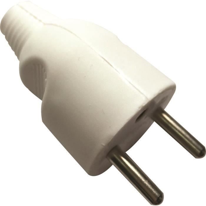 VOLTMAN Fiche électrique mâle 2P+T Sortie droite Blanche (Lot de 3)