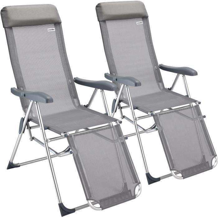 2x Fauteuil de jardin pliable • Réglage 7 positions • Chaise longue pliante • Tissu anti-transpirant - Jardin terrasse camping