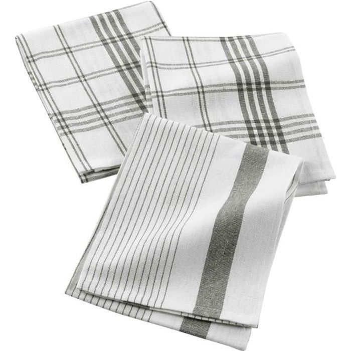 CDaffaires 3 torchons 50 x 70 cm coton tisse pratico Kaki