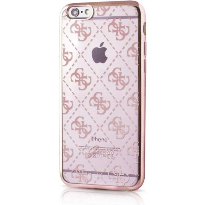 GUESS Coque semi-rigide - Pour iPhone 6 / 6S - Transparente et Rose doré