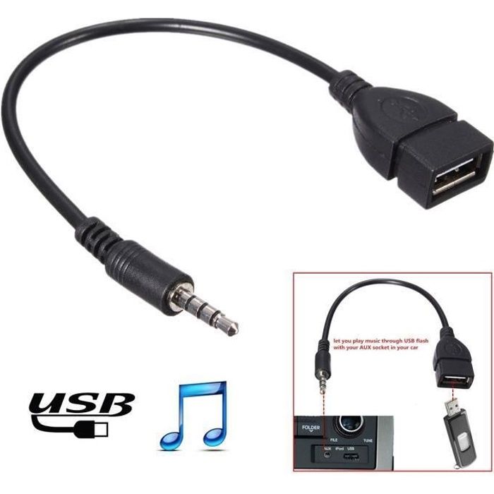 Câble Jack 3.5mm Stéréo Audio Mâle Vers USB 2.0 Femelle Adaptateur (21 cm)