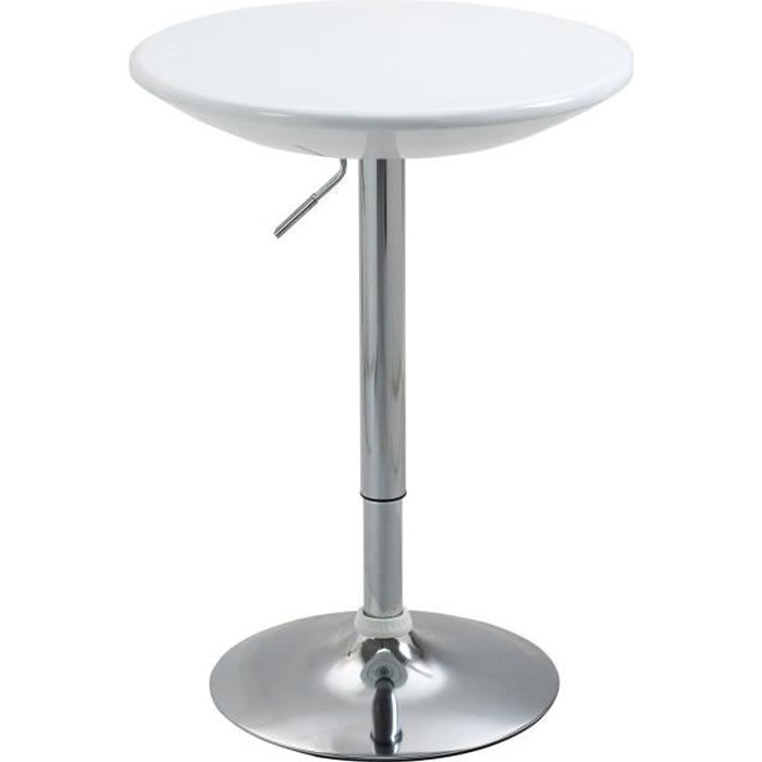 Table de bar ronde style contemporain piètement chromé plateau blanc